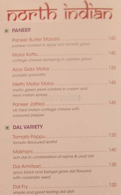 Menu at Green Meadows Resort, Chennai