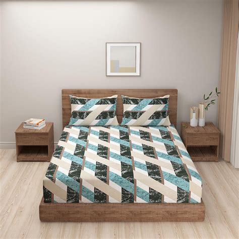 Urban Slate Mosaic Blended Cotton Double Queen Bedsheet with 2 Pillow ...