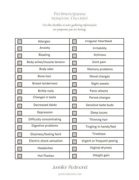 Perimenopause Symptoms Checklist - Jennifer Redmond