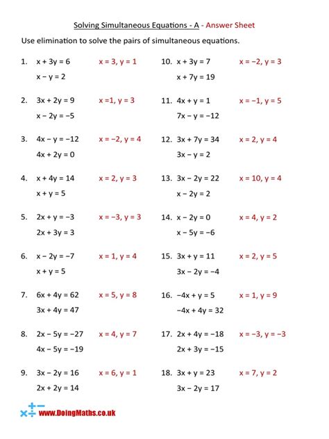 Image result for Simultaneous Equations with Answers