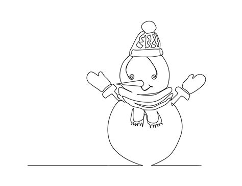 Premium Vector | Continuous one line drawing of snowman cute winter snowman wearing scarf line ...
