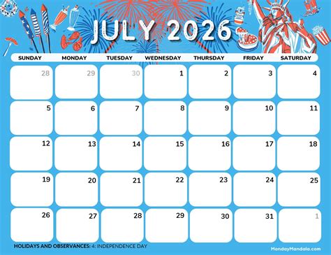 Free July 2026 Calendar Printable
