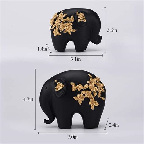 Black Resin Golden Flower Elephant | Nesting Homes