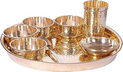 Buy SHIV SHAKTI ARTS Brass Thali Set 7 pcs 2 brass bowls1 glass1 plate ...