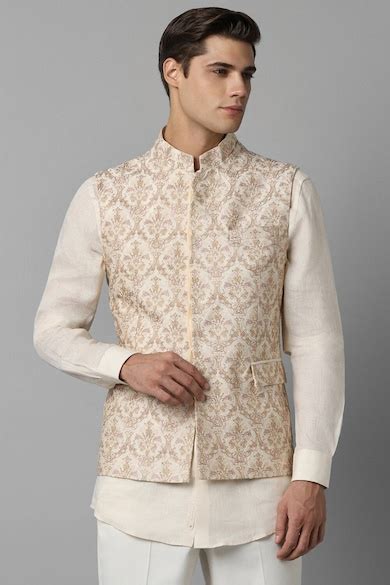 Buy Men Cream Slim Fit Solid Full Sleeves Formal Shirt and Nehru Jacket ...