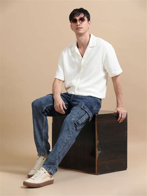 Shop Denim Cargo Carbon Plus Size Blue Pants for Men