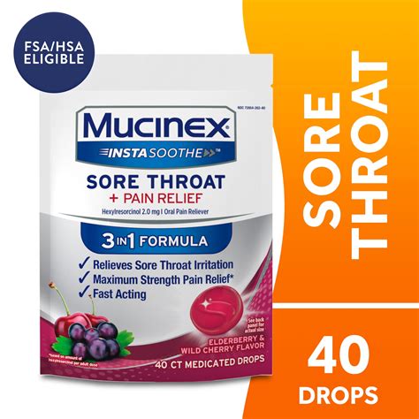 Mucinex Instasoothe Sore Throat Lozenges, Elderberry & Cherry Flavor ...