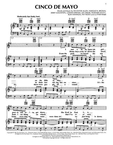 Download Cinco De Mayo - War | Piano, Vocal & Guitar Sheet Music PDF ...