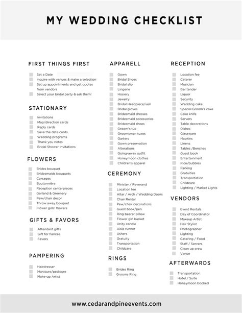 Free Wedding Checklist Printable: Plan Your Big Day! - Printables for ...