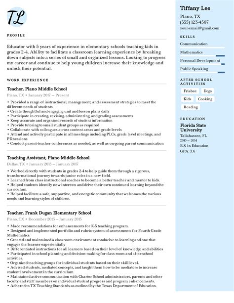 Elementary School Teacher Resume Example & Writing Tips for 2022