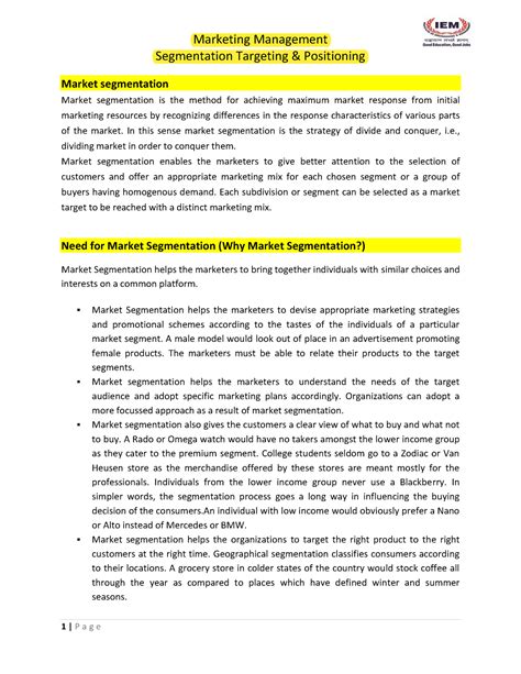 Study Material Segmentation Targeting Positioning - Marketing ...