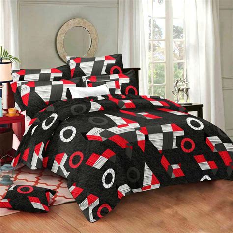Living Concept Cotton Double Bed sheet Black Geometric Design with 2 ...