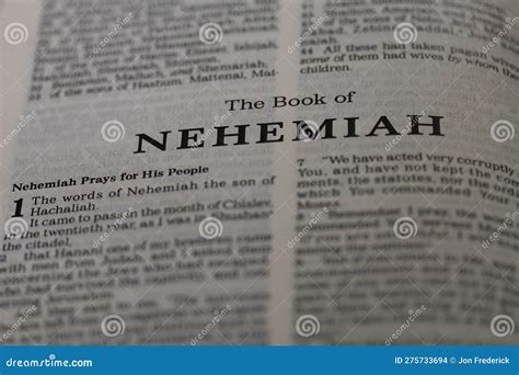 Closeup of the Book of Nehemiah from Bible or Torah, with Focus on the ...
