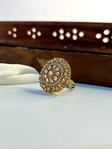 STONE STUDDED ADJUSTABLE FINGER RING 2