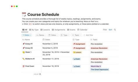 Image result for Notion Class Schedule Template