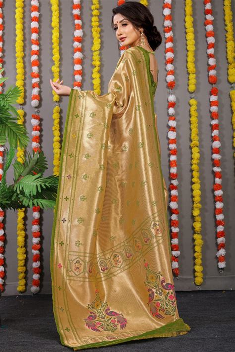 Fancifull Mehndi Paithani Silk Saree With Invaluable Blouse Piece ...
