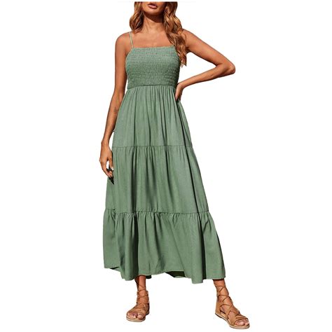 UPPADA Bohemian Spaghetti Strap Dress For Womens Smocked Tiered ...