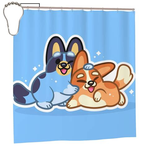 Sanaai Bluey Pattern Waterproof Shower Curtain Set - Fancy Bathroom ...