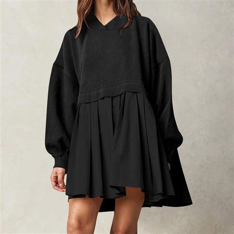 Dresses for Women Casual Ruched Knee Length Hoodie Dress Solid ...
