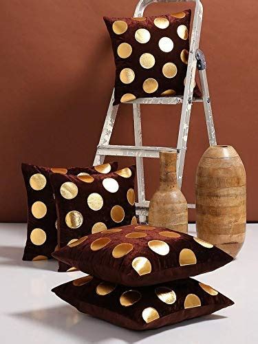 Buy India Furnish Velvet Polka Design Cushion Cover Set (5, Brown ...