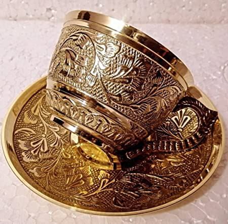 NK Handicrafts Indian Premium Solid Brass Tea Cup and Saucer – Set of 4 ...