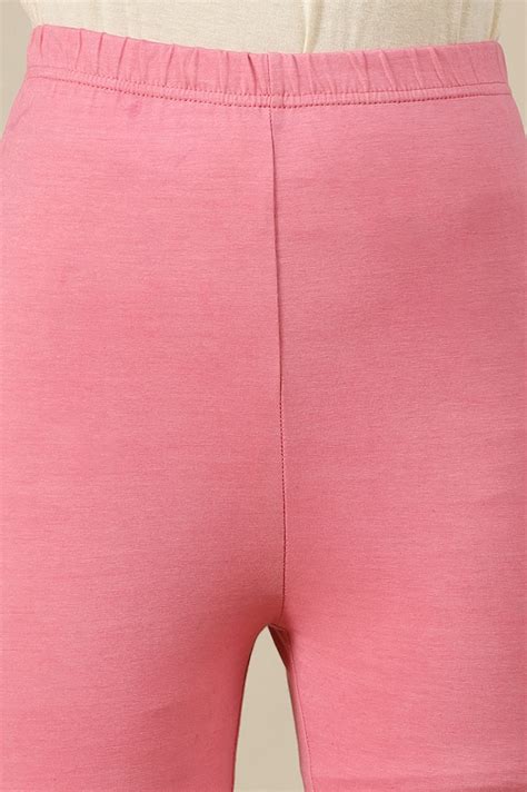 Buy Pink Solid Cotton Lycra Stretchable Tights in Mid-Rise Online for ...