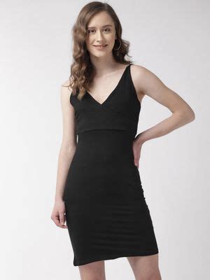 Buy Sera Black Solid Mini Dress Online