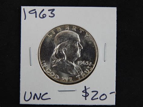 1963 Uncirculated Benjamin Franklin Half Dollar 90% Silver - Minor ...