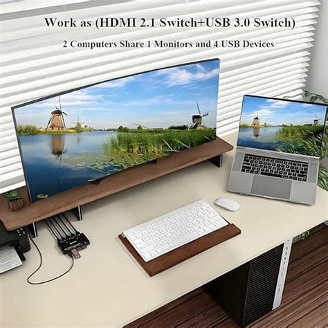 8K@60Hz HDMI KVM Switch 1 Monitors 2 Computers USB 3.0 KVM Switches HD ...