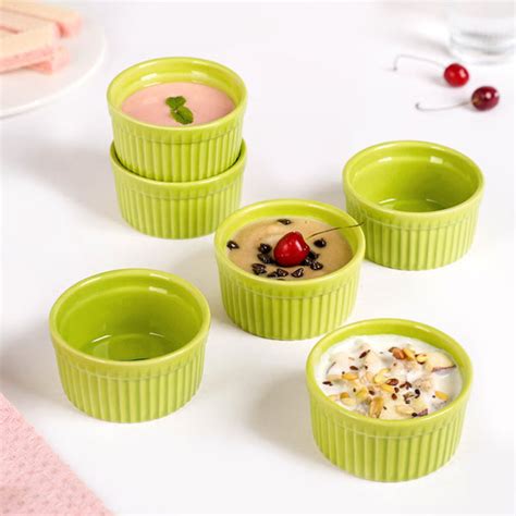 Set Of 6 Ceramic Souffle Ramekin Green Online - Premium Baking Dish ...