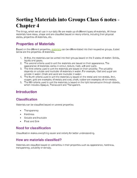 Sorting Materials into Groups Class 6 notes - All these materials have ...