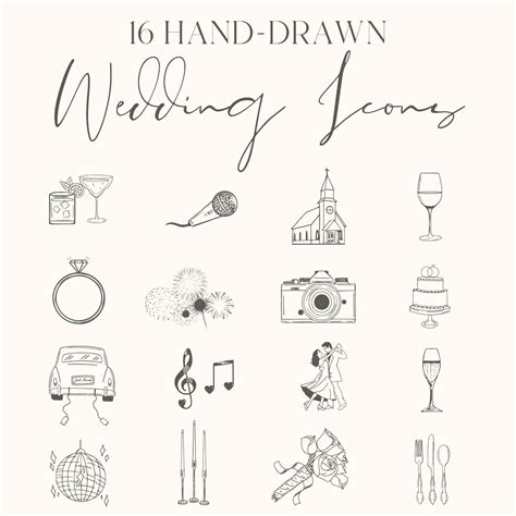 16 Hand Drawn Wedding Timeline Icons | SVG PNG JPG Files | Wedding Clip ...