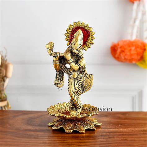 Buy ascension Lord Krishna Idol Statue Krishna Idols Gold Plated Flute ...