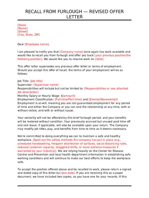 Letter Template: End Employee Furlough Doc Template | pdfFiller