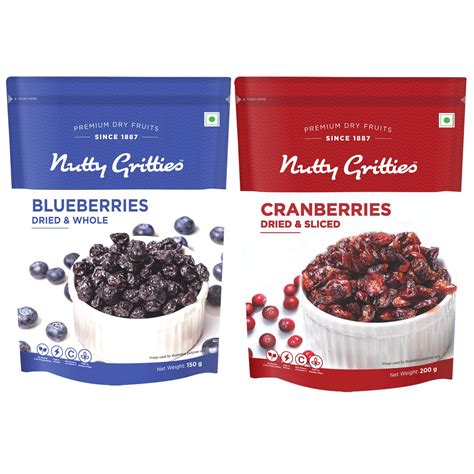Nutty Gritties Cranberries 200g, Blueberries 150g | Resealable Pouch ...
