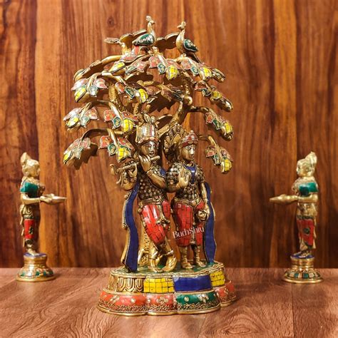 Buy Brass Radha Krishna Under tree Statue 18" - Budhshiv.com