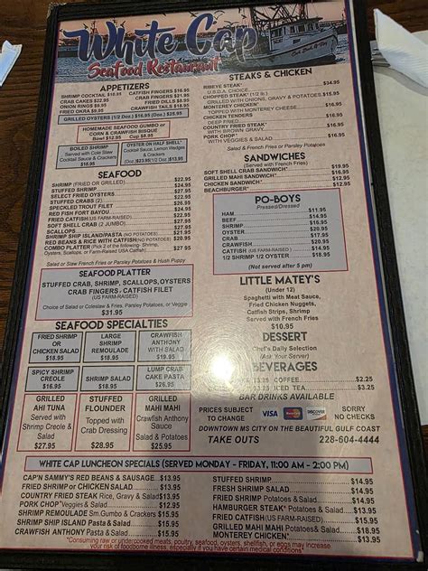 Menu at White Cap Restaurant, Gulfport, 560 Beach Dr