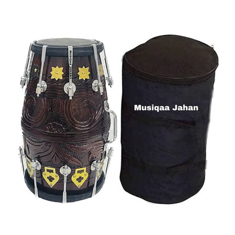 MUSIQAA JAHAN® 092 DESIGN DHOLAK DRUM~HAND MADE INDIAN~SHESHAM WOOD ...