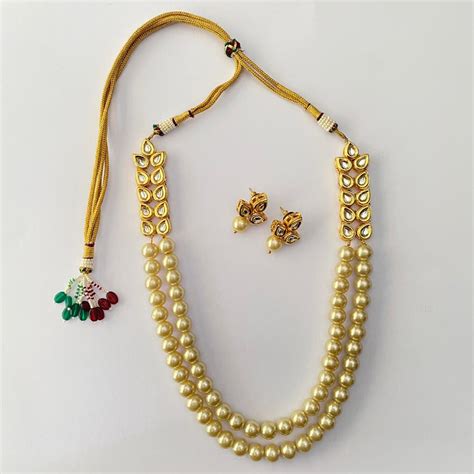 Pearl Kundan Double String Necklace Set – OSR JEWELLERS