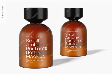 Premium PSD | Small amber perfume bottles mockup front view