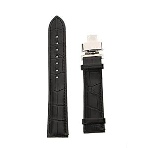 MYADDICTION Leather Watch Band Butterfly Deployment Clasp Buckle Black ...