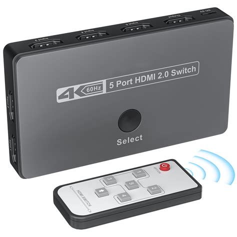 SGEYR HDMI Switch 5 Port Digital IR Remote Control, 4K@60Hz Ultra HD 3D 2.0 2160P 1080P Selector ...
