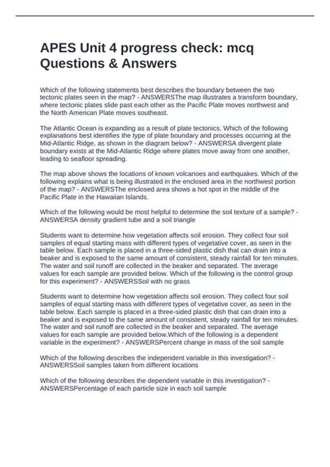 APES Unit 4 progress check: mcq Questions & Answers - APES Unit 4 ...
