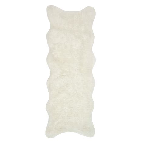 Grayson Shaped Ivory Faux Fur Shag Runner, 2x7 | At Home