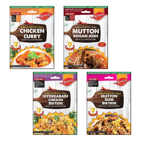 Nimkish Biryani & Curries Ready to Cook Spices Pack of 4, Instant ...
