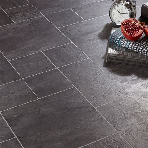 Black Slate Tile Effect Laminate Flooring For Kitchens | Floor Roma