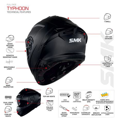 SMK Typhoon Solid Matt Nardo Grey (MA600) Helmet– Moto Central