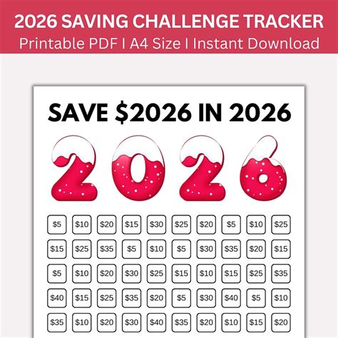 2026 Savings Challenge Tracker: Printable Money Saving Chart (digital ...
