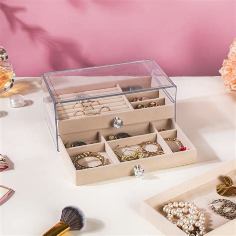 Triple Drawer Jewellery Organiser Cream
