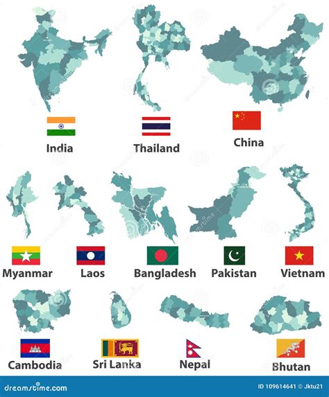 Vector High Detailed Maps and Flags of East Asian Countries with Administrative Divisions ...